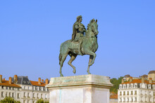 Statue Of King Louis XIV On Bellecour Square. Sculpture In Lyon, France
