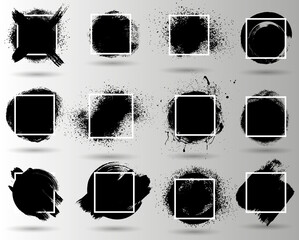 Poster - Grunge backgrounds set. Brush black paint ink stroke over square frame. Vector illustration