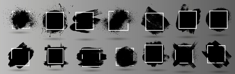 Poster - Grunge backgrounds set. Brush black paint ink stroke over square frame. Vector illustration