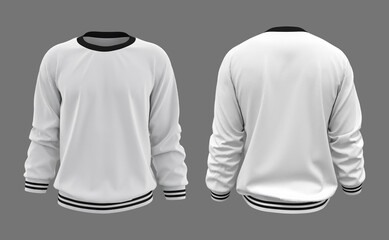 Blank white sweatshirt mock up in front and back views, isolated on gray, 3d rendering, 3d illustration