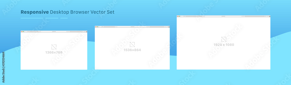 Responsive Desktop Browser Vector Layout Set. Interface Template Flat - obrazy, fototapety, plakaty 