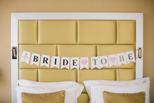 Marriage Slogan Written On Cards. Bride To Be Written Headboard.
