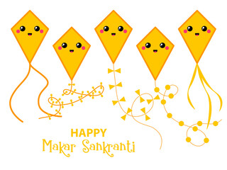 Wall Mural - Makar Sankranti kites festival of India. Makar Sankranti celebration vector illustration