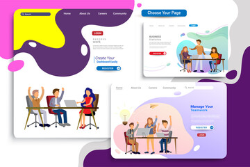 Wall Mural - set of landing page design templates, business strategy, analytics and brainstorming. modern vector 
