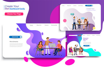 Wall Mural - set of landing page design templates, business strategy, analytics and brainstorming. modern vector 