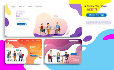 Wall Mural - set of landing page design templates, business strategy, analytics and brainstorming. modern vector 