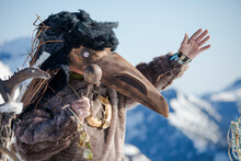 First Nations Person Dressed In Ravens Mask Preforms A Ceremony.