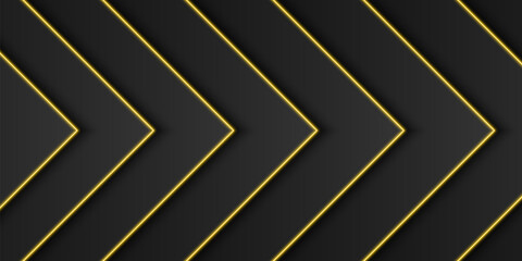 Wall Mural - abstract gold metallic, black frame background, triangular overlap layer with yellow light line, arr