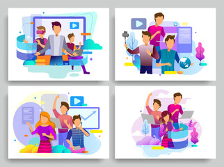 Wall Mural - Set of Landing page design of social media and entertainer. Social media concept landing page template. Modern vector illustration concepts for website design ui/ux and mobile website development.