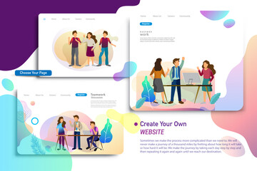 Wall Mural - set of landing page design templates, business strategy, analytics and brainstorming. modern vector 