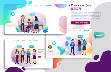 Wall Mural - set of landing page design templates, business strategy, analytics and brainstorming. modern vector 