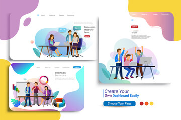 Wall Mural - set of landing page design templates, business strategy, analytics and brainstorming. modern vector 