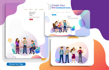 Wall Mural - set of landing page design templates, business strategy, analytics and brainstorming. modern vector 