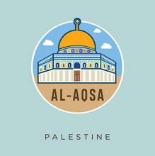 Al - Aqsa Mosque Palestine Jerusalem Flat Design Vector Stock. Palestine Travel And Attraction, Landmarks, Tourism , Traditional Culture And Religion