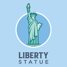 Statue Of Liberty Landmark In New York Vector Flat Design Illustration. United States Travel And Attraction , Landmarks And Tourism