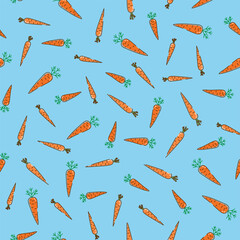 Wall Mural - Carrot vegetable seamless pattern on blue background. Vector illustration for wallpaper, textiles, fabric, paper.