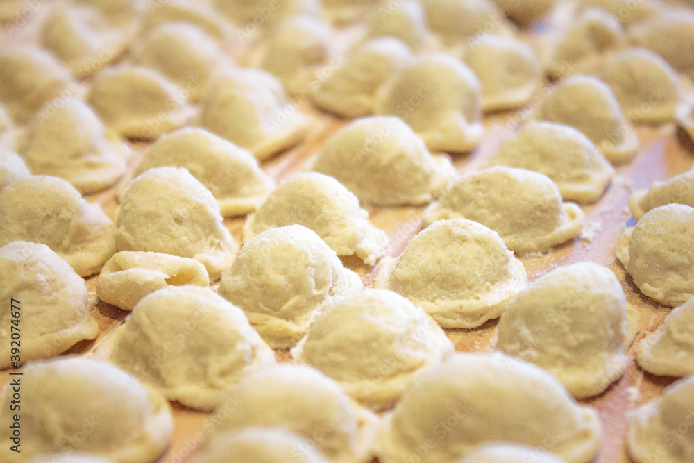 Homemade Southern Italian typical pasta "orecchiette" o "strascinati".