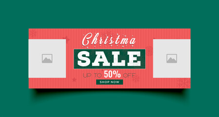Wall Mural - Christmas Sale banner template with photo place modern layout background. Horizontal christmas poster, headers, website