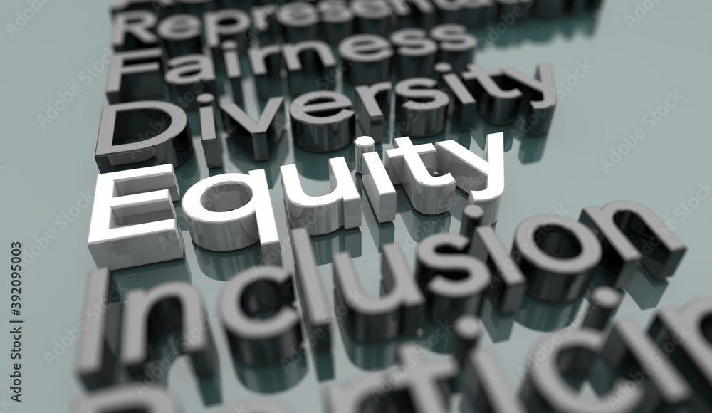 Equity Diversity Inclusion Fairness Equality Words 3d Illustration - obrazy, fototapety, plakaty 