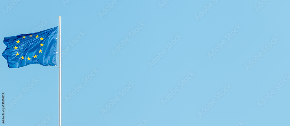 Banner with a blue with stars in circle flag of the European Union (EU ...