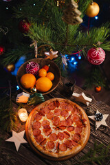 Wall Mural - pizza with christmas decorations