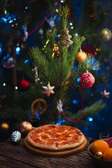 Wall Mural - pizza with christmas decorations