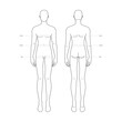 © Vectoressa - Men standard body parts terminology measurements Illustration for clothes and accessories production fashion male size chart. 9 head boy for site and online shop. Human body infographic template
