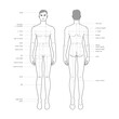 © Vectoressa - Men body parts terminology measurements Illustration for clothes and accessories production fashion male size chart. 9 head boy for site and online shop. Human body infographic template