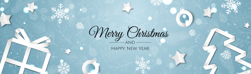 Wall Mural - Christmas banner. Background Xmas objects viewed from above. BackgroundMerry Christmas and happy New Year