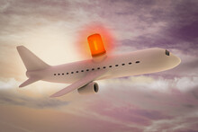 An Airplane Flying At Sunset Magenta Day With A Red Flashing Alarm Light On The Top Of It. CRA Warning Or The CRA Is Sounding The Alarm Over CERB Or How To Gobble Up Monthly Income Concept. 3D Render