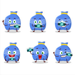 Poster - Photographer profession emoticon with blue santa bag cartoon character