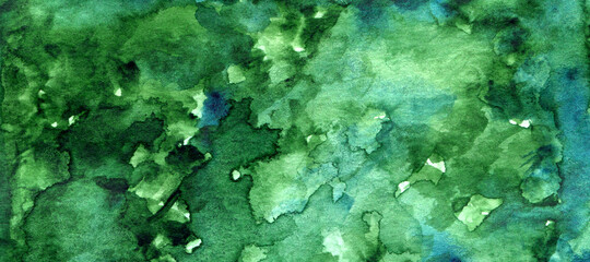 Wall Mural - watercolor green blue background with paint stains and paper texture. simple abstract watercolor background