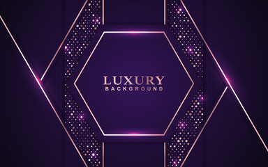 Wall Mural - Luxury background design purple and gold element decoration. Elegant paper art shape vector layout premium template for use cover magazine, poster, flyer, invitation, product packaging, web banner