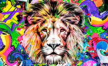 Lion Head Isolated On Color Background