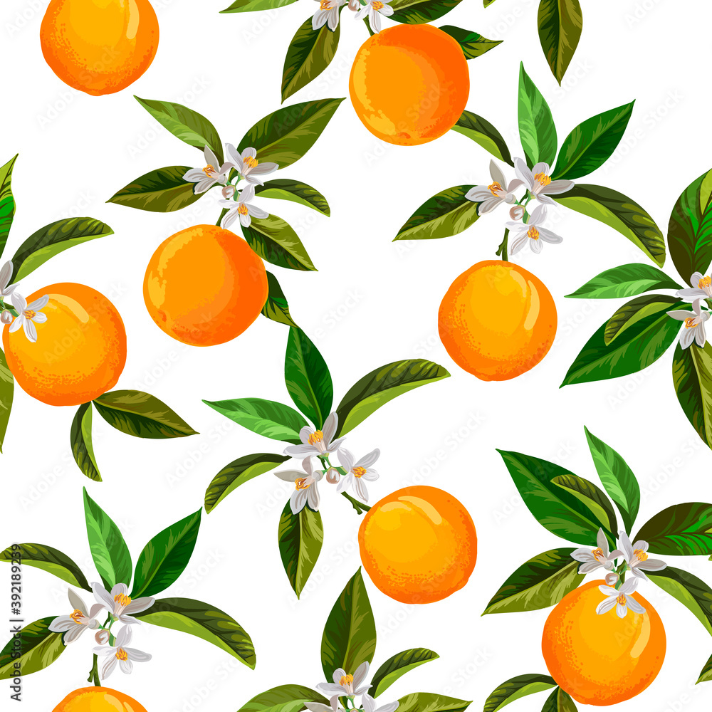 Seamless citrus pattern.Hand drawn vector illustration with lemons and ...