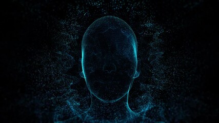 Wall Mural - 3d render of abstract face in digital cyberspace with a lot of particles around. technology concept 