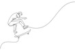 Single continuous line drawing of young cool skateboarder man riding skate and performing jump trick in skate park. Practicing outdoor sport concept. Trendy one line draw design vector illustration