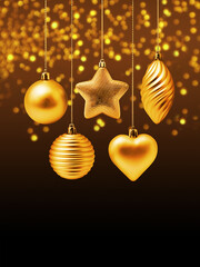 Wall Mural - golden christmas decoration set with gold bokeh