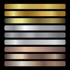 Wall Mural - vector gradients collection. gold, golden, gold rose, silver, bronze, copper, chrome colors gradient