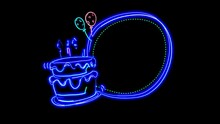 Abstract Seamless Happy Birthday 4K Video Animation. Video Animation Of Glowing Neon Abstraction Blue White Happy Birthday On A Black Background.
