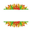 Border frame template concept with autumn leaves and viburnum, rowan. 
