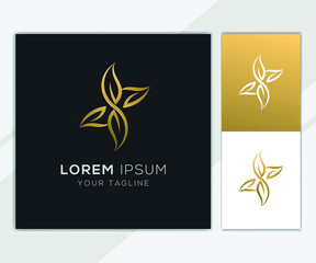 Poster - Gold flower petal abstract logo set template