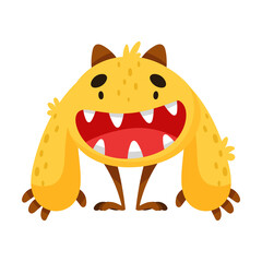 Wall Mural - Orange Monster with Teeth and Horns Standing and Smiling Vector Illustration