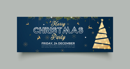 Wall Mural - Christmas party facebook cover page timeline web ad banner template. Horizontal christmas poster, greeting cards, headers, website