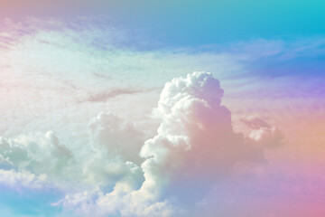 Wall Mural - fantasy world. picturesque view of beautiful magic sky with fluffy clouds, toned in pastel rainbow o