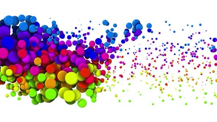 Wall Mural - 3d render cartoon animation style 4k looped abstract creative background of beautiful multi-colored circles like paint bubbles in liquid on white background. Luma matte as alpha channel.