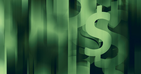 Dollar sign close up, 8k background. Template for presentations, headers, wallpaper and various business designs. Place for text. Fern green hue, dark shade of green and black colors.