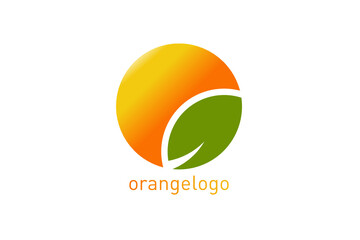 Wall Mural - Orange logo design template, fruit and leaf illustration