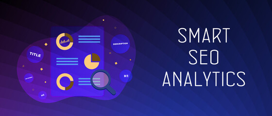 Wall Mural - smart seo analytics horizontal concept. on-page search engine optimization with website analytics an