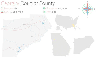  Large and detailed map of Douglas county in Georgia, USA.